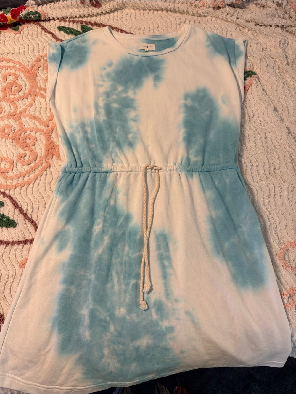 LOU & GREY Tie Dye Drawstring Waist Dress - Blue & White XL